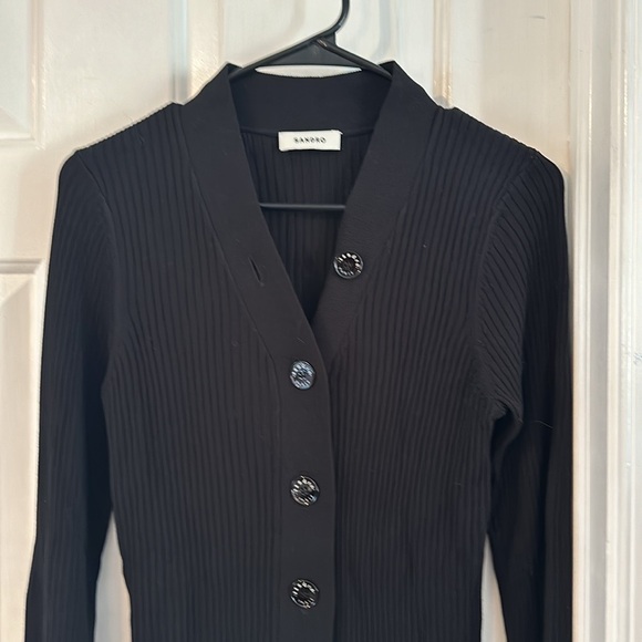 NWOT Women’s SANDRO Paris Gabrielle Black Colored Ribbed-Knit Cardigan Size L - Picture 4 of 7